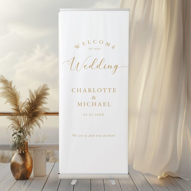 Simpel Wedding  Retractable Banner (Simpel  Elegant Wedding Retractable Banner, White with your names and date.)