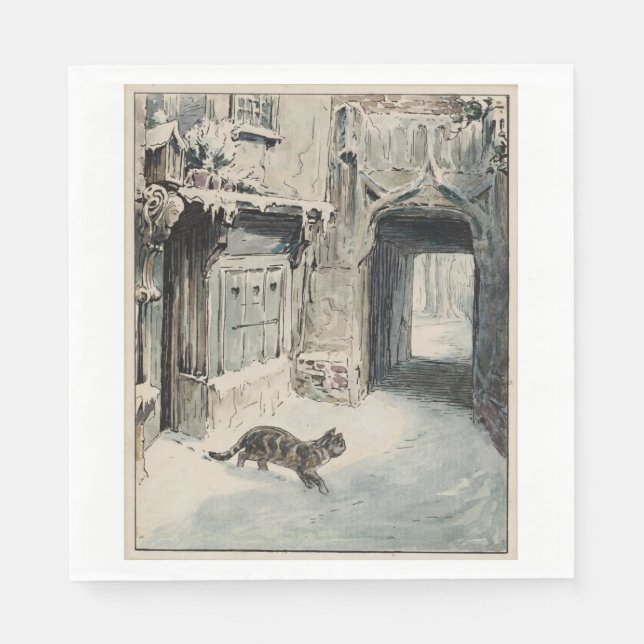 Simpkin the Cat Goes Out (by Beatrix Potter) Napkin (Front)