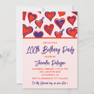 Simple 100th birthday invitations Glam Cute Heart 