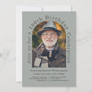 Simple 100th Birthday Party with 1 Photo Invitation