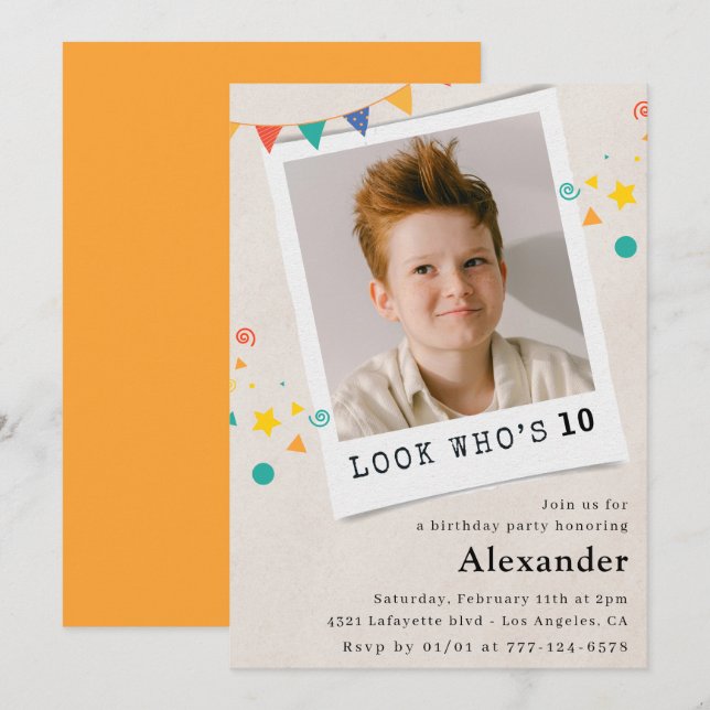Simple 10th birthday invitations Boy Photo (Front/Back)