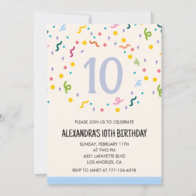 Simple 10th birthday invitations Confetti Modern (Front)