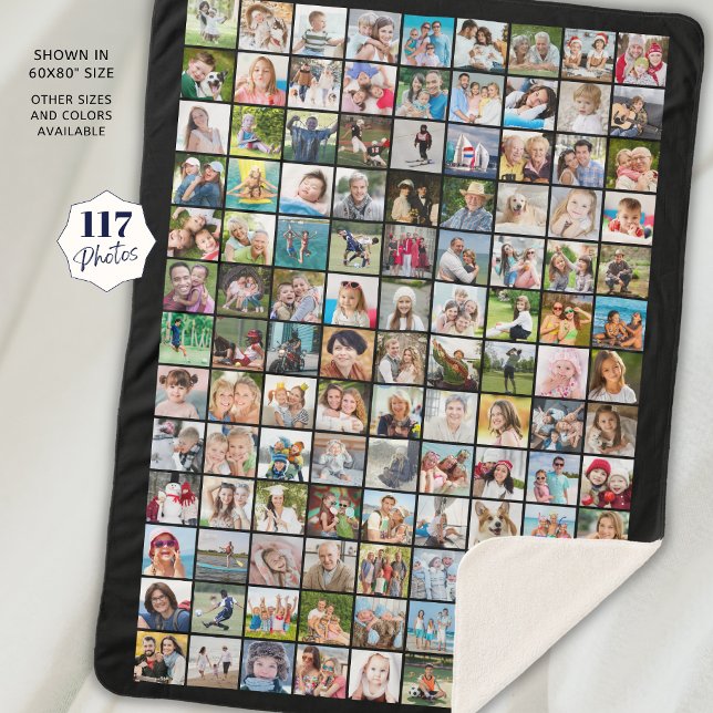 Simple 117 Square Photo Collage Custom Colour Sherpa Blanket (Creator Uploaded)