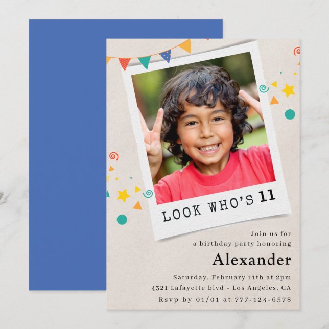 Simple 11th birthday invitations Blue Photo (Front/Back)