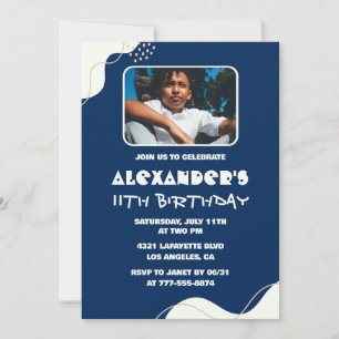 Simple 11th birthday invitations Boy Photo Navy