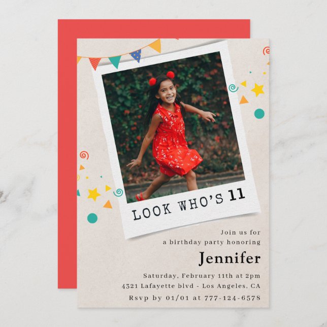 Simple 11th birthday invitations Girl Photo (Front/Back)