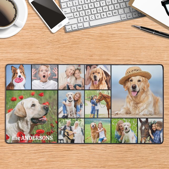 Simple 12 Photo Collage Custom Modern Personalised Desk Mat (Creator Uploaded)
