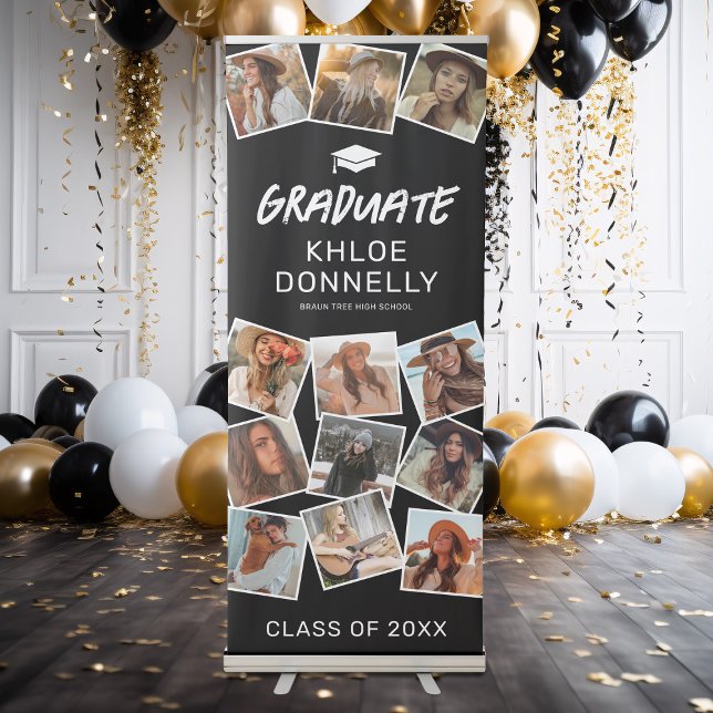 Simple 12 Photo Collage Graduation Retractable Banner (Creator Uploaded)