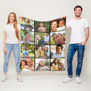Simple 12 Photo Collage Template Black Fleece Blanket