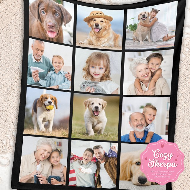 Simple 12 Picture Family Friends Pets Collage Sherpa Blanket (Creator Uploaded)