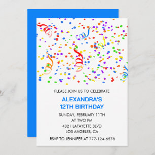 Simple 12th birthday invitations Confetti Rainbow