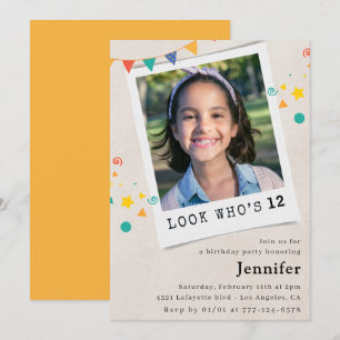Simple 12th birthday invitations Girl Orange Photo