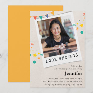 Simple 13th birthday invitations Girl Orange Photo