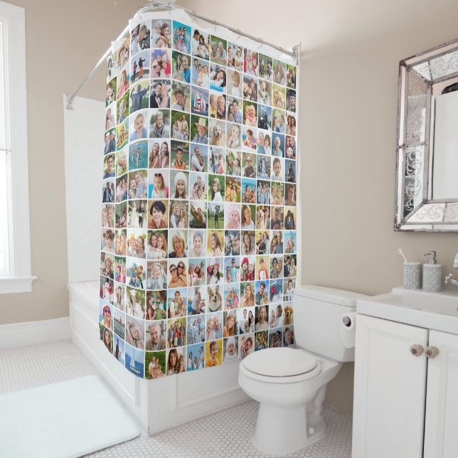 Simple 144 Square Photo Collage Shower Curtain (In Situ)