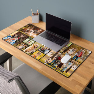 Simple 14 Photo Collage Custom Colour Personalised Desk Mat