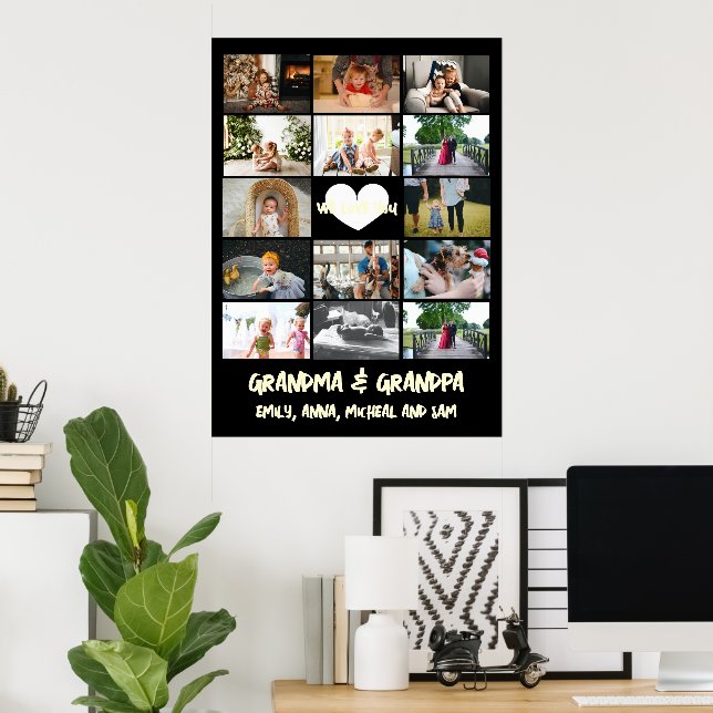Simple 14 Photo Collage Grandma Grandpa Poster (Home Office)
