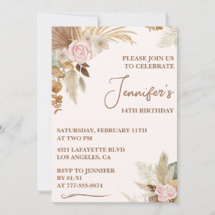 Simple 14th birthday invitation Modern Boho Floral
