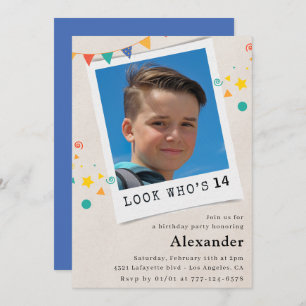 Simple 14th birthday invitations Blue Photo
