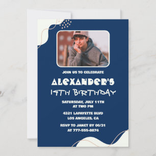 Simple 14th birthday invitations Boy Photo Navy