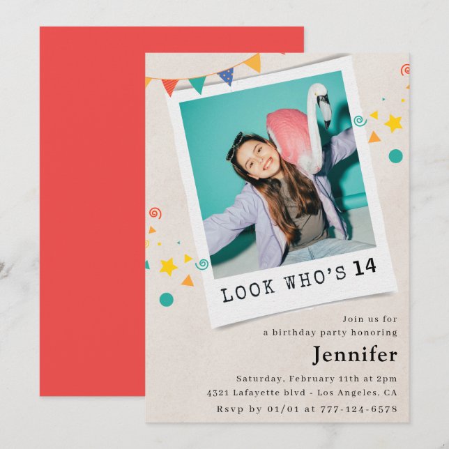 Simple 14th birthday invitations Girl Photo (Front/Back)