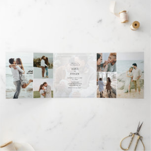 Simple 15 Photo Collage RSVP QR Code Wedding Tri-Fold Invitation