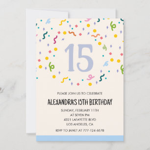 Simple 15th birthday invitations Confetti Modern