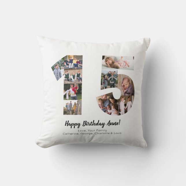 Simple 15th Number Photo Collage Custom Greeting Cushion (Front)