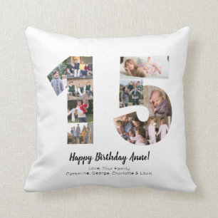 Simple 15th Number Photo Collage Custom Greeting Cushion