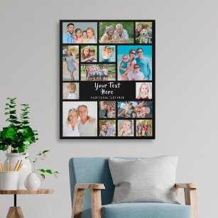 Simple 16 Photo Collage Custom Colour Personalised Faux Canvas Print