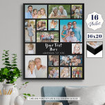 Simple 16 Photo Collage Custom Colour Personalised Faux Canvas Print<br><div class="desc">Create your own personalised, custom colour photo memory faux canvas 16x20" wall art piece utilising this easy-to-upload photo collage template featuring 16 square and rectangle pictures to accommodate a variety of shapes and sizes of images and your custom text in your choice of font styles and colours. The editable text...</div>