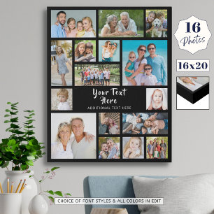 Simple 16 Photo Collage Custom Colour Personalised Faux Canvas Print