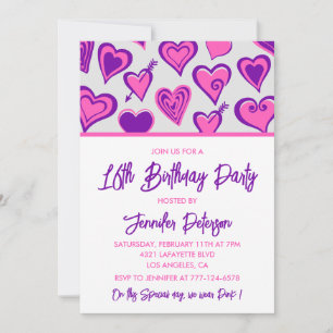 Simple 16th birthday invitations Glam Heart