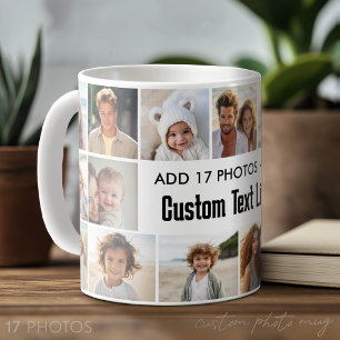 Simple 17 Photo Collage with Text Area Coffee Mug