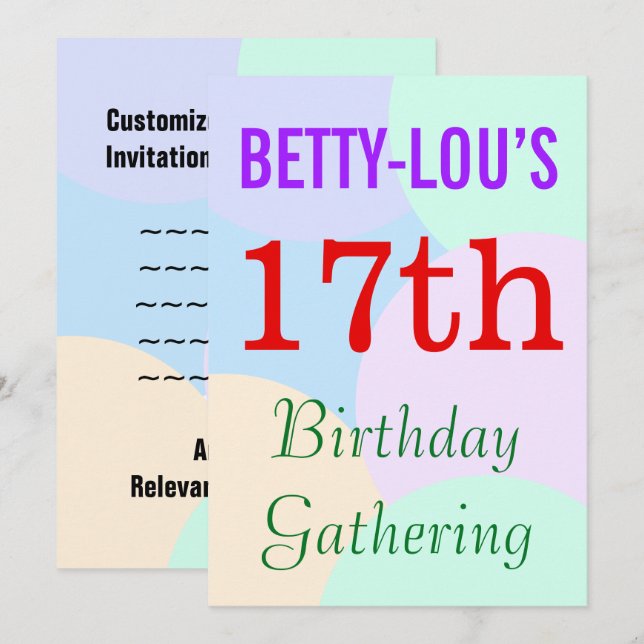 Simple "17th Birthday Gathering" Invitation (Front/Back)