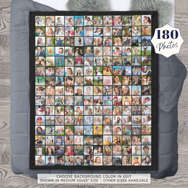 Simple 180 Square Photo Collage Custom Colour Fleece Blanket (Creator Uploaded)
