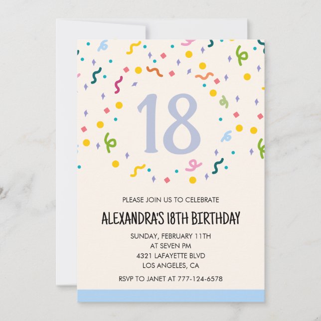Simple 18th birthday invitations Confetti Modern (Front)