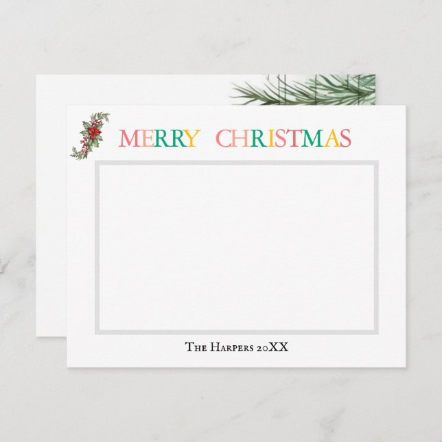 Simple 1 Photo Colourful Merry Christmas  Holiday Card (Front/Back)