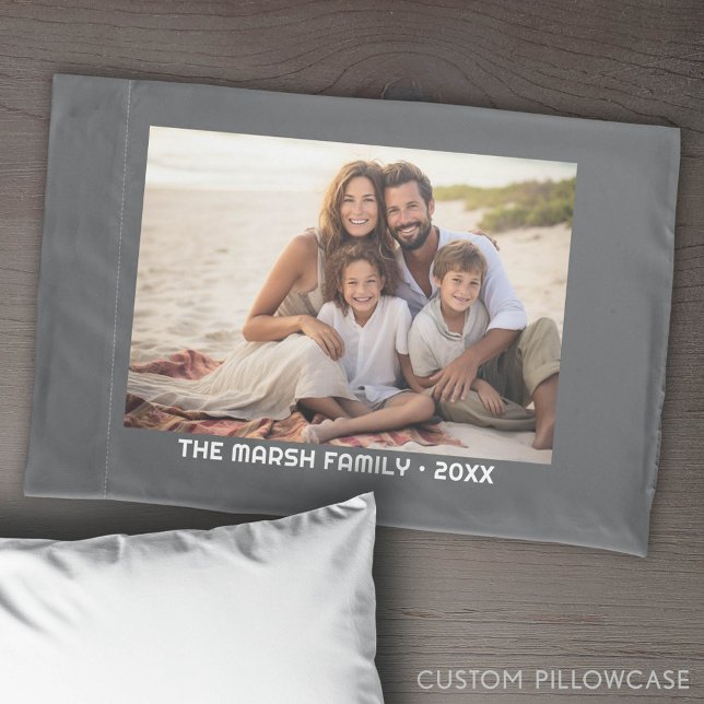 Simple 1 Photo Full Coverage - Chunky Text Overlay Pillowcase (Custom Pillowcase with Photo Collage)