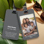 Simple 1 Photo Template - Grey Border and Text Luggage Tag<br><div class="desc">Use a vertical photo and make a unique and trendy photo luggage tag. This modern minimal design includes a border in a colour of your choice (change it in the advanced design area) and a simple line of text to add any names and other event information. If you need to...</div>