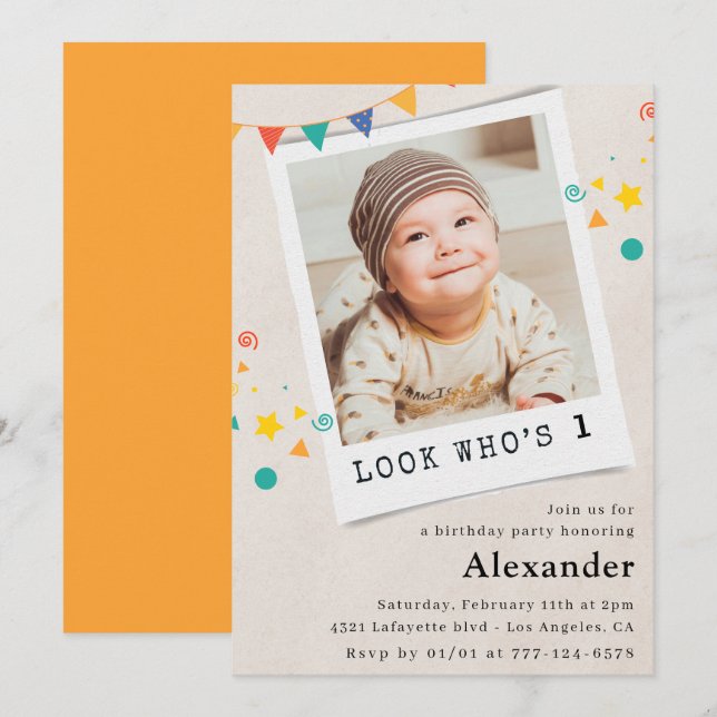 Simple 1st birthday invitations Boy Photo (Front/Back)