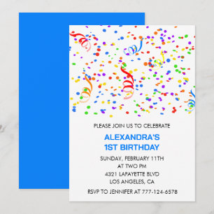 Simple 1st birthday invitations Confetti Rainbow