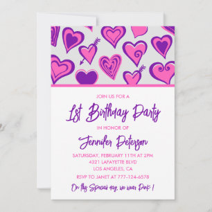 Simple 1st birthday invitations Glam Heart