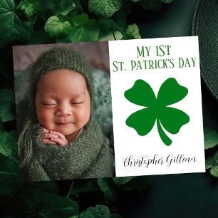 Simple 1st St Patrick's Day Baby Photo Shamrocks Holiday Card
