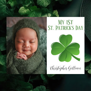 Simple 1st St Patrick's Day Baby Photo Shamrocks Holiday Card