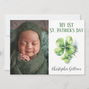Simple 1st St Patrick's Day Baby Photo Shamrocks Holiday Card
