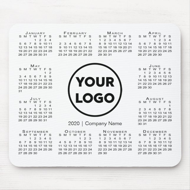 Simple 2020 Calendar Business Company Logo Mouse Mat (Front)