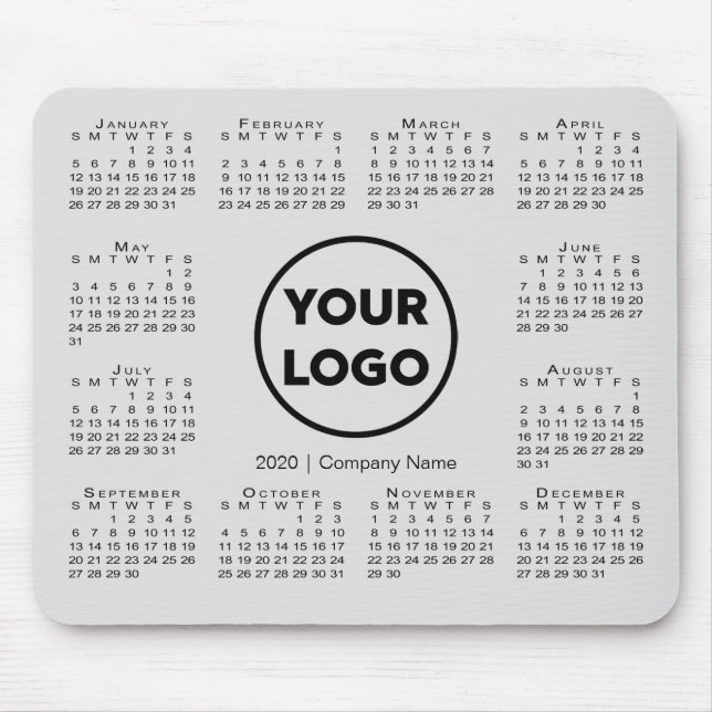 Simple 2020 Calendar Business Company Logo on Grey Mouse Mat (Front)