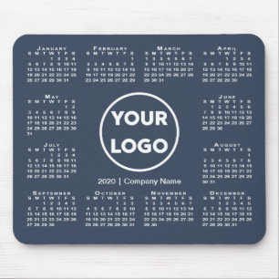 Simple 2020 Calendar Business Logo on Navy Blue Mouse Mat