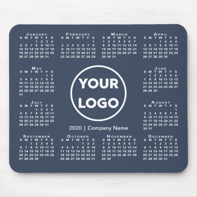 Simple 2020 Calendar Business Logo on Navy Blue Mouse Mat (Front)