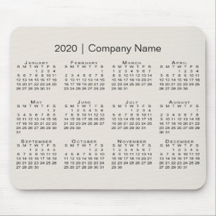 Simple 2020 Calendar with Company Name on Beige Mouse Mat